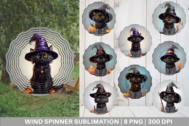 Wind Spinner Black Cat Halloween Sublimation artnoy 