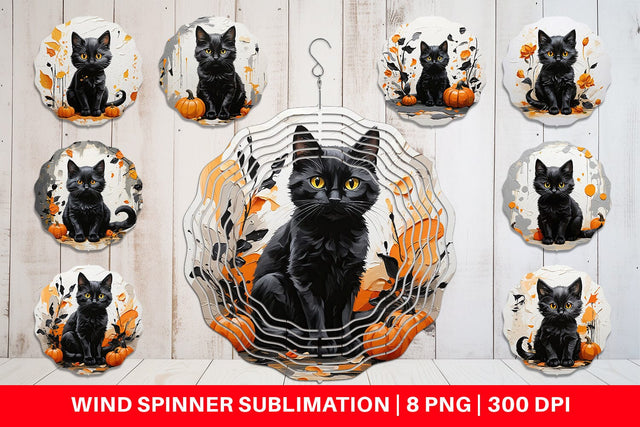 Wind Spinner Black Cat Painting Sublimation artnoy 
