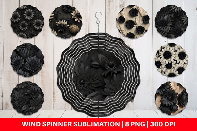 Wind Spinner Black Flowers Sublimation artnoy 