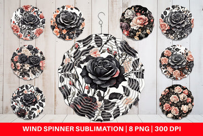 Wind Spinner Black Rose Pattern Sublimation artnoy 
