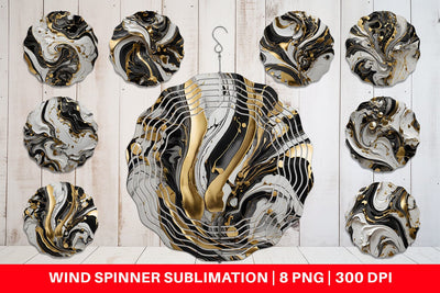 Wind Spinner Black White Marble Gold Sublimation artnoy 