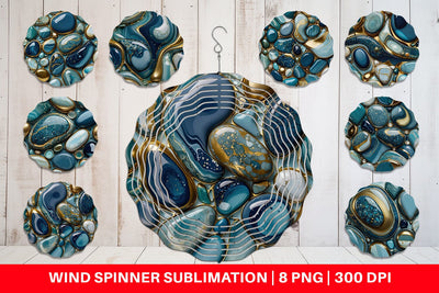 Wind Spinner Blue and Gold Pebbles Sublimation artnoy 