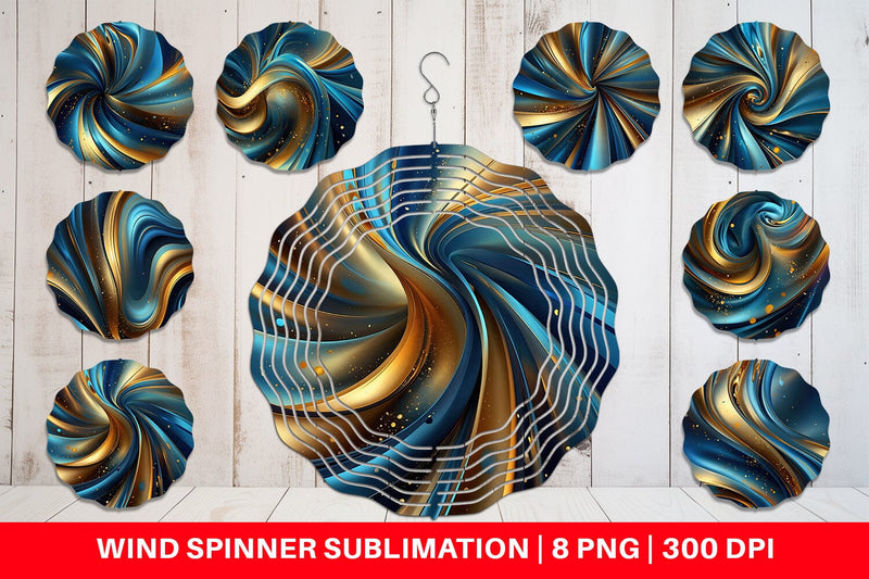 Wind Spinner Blue and Gold Swirl Sublimation artnoy 