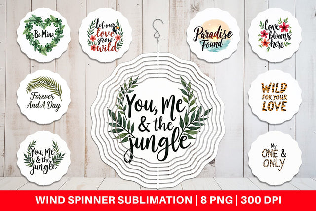 Wind Spinner Boho Jungle Love Tropical Valentine Quotes Sublimation artnoy 