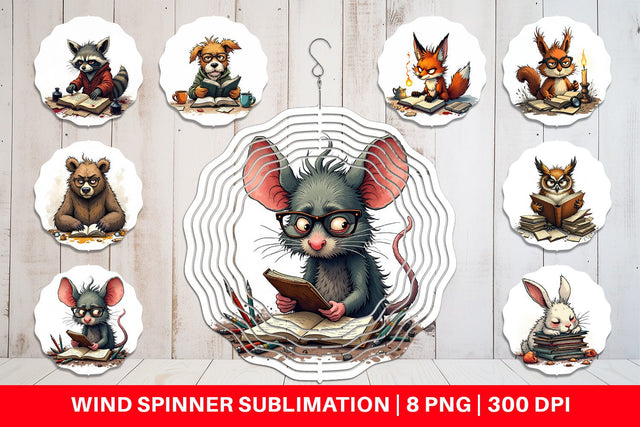 Wind Spinner Bookworm Critters Sublimation artnoy 