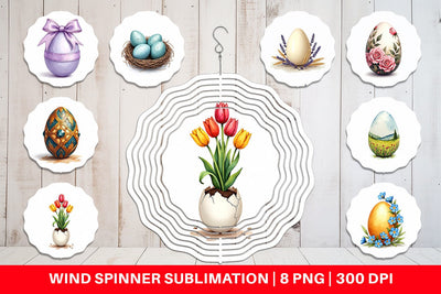 Wind Spinner Botanical Floral Easter Eggs Watercolor Sublimation artnoy 