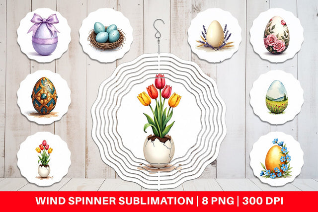 Wind Spinner Botanical Floral Easter Eggs Watercolor Sublimation artnoy 