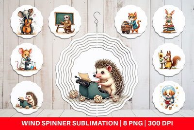 Wind Spinner Brainy Buddies Scholarly Animals Watercolor Sublimation artnoy 