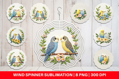 Wind Spinner Budgerigar Embroidery Sublimation artnoy 