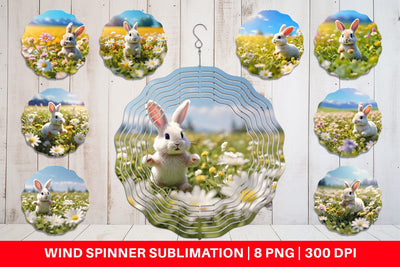 Wind Spinner Bunny and Daisies Sublimation artnoy 