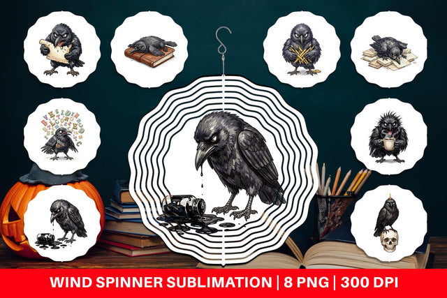 Wind Spinner Burnout Raven Dark Academia Watercolor Sublimation artnoy 