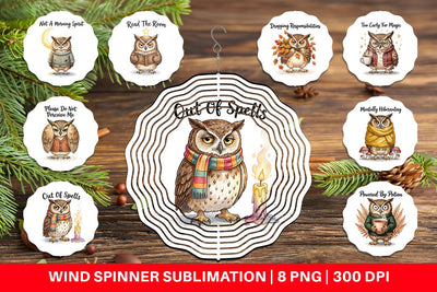 Wind Spinner Burnt Out Owl Whimsigoth Watercolor Sublimation artnoy 
