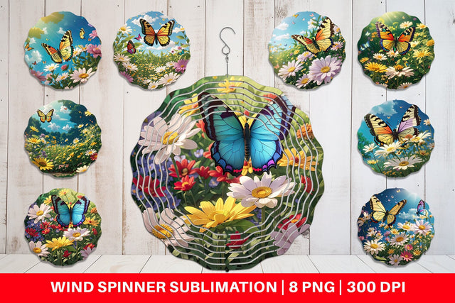 Wind Spinner Butterfly and Wildflowers Sublimation artnoy 