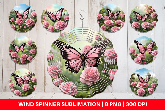 Wind Spinner Butterfly Pink and Flower Sublimation artnoy 