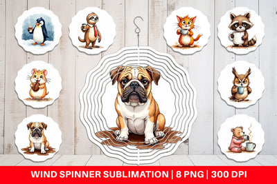 Wind Spinner Caffeinated Chaos Grumpy Animal Watercolors Sublimation artnoy 