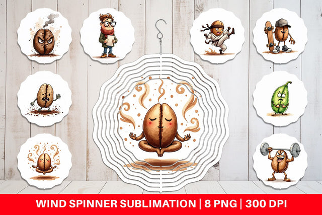 Wind Spinner Caffeinated Chaos Sarcastic Coffee Bean Characters Sublimation artnoy 