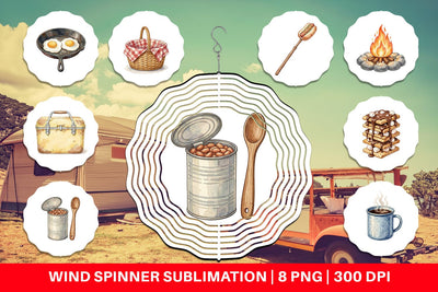 Wind Spinner Campfire Cooking Nostalgia Watercolor Sublimation artnoy 