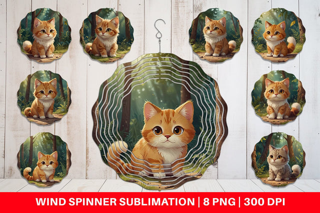 Wind Spinner Cartoon Cat in Forest Sublimation artnoy 