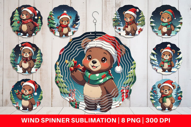 Wind Spinner Cartoon Christmas Bear Sublimation artnoy 
