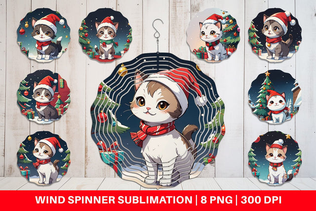 Wind Spinner Cartoon Christmas Cat Sublimation artnoy 