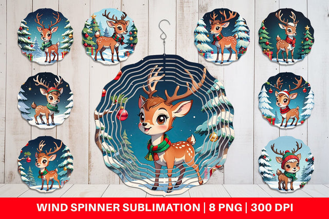 Wind Spinner Cartoon Christmas Deer Sublimation artnoy 