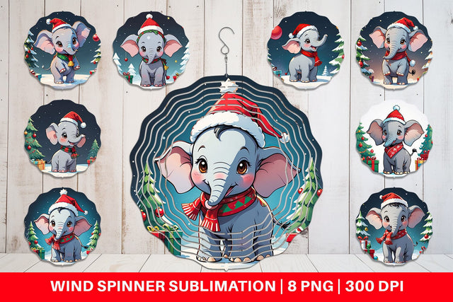 Wind Spinner Cartoon Christmas Elephant Sublimation artnoy 