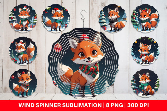 Wind Spinner Cartoon Christmas Fox Sublimation artnoy 