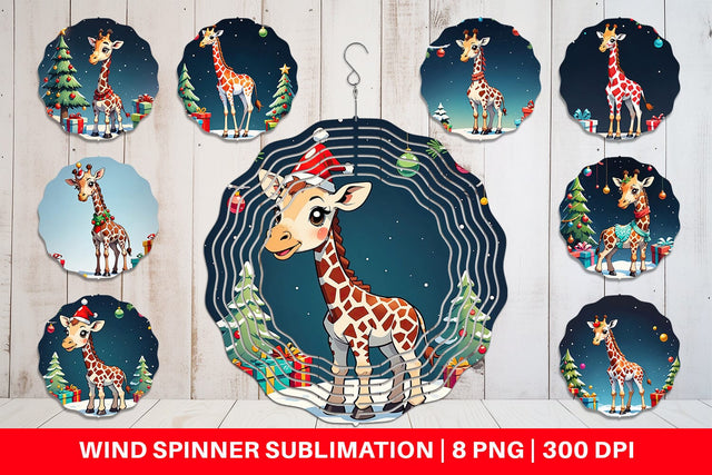 Wind Spinner Cartoon Christmas Giraffe Sublimation artnoy 