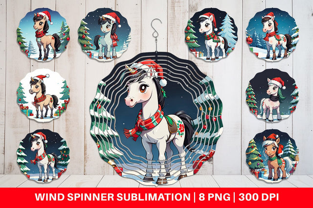 Wind Spinner Cartoon Christmas Horse Sublimation artnoy 