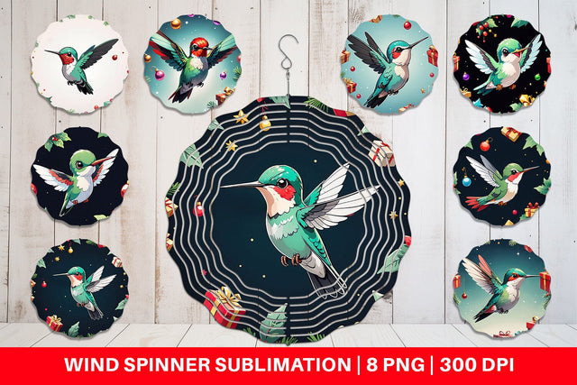 Wind Spinner Cartoon Christmas Hummingbird Sublimation artnoy 