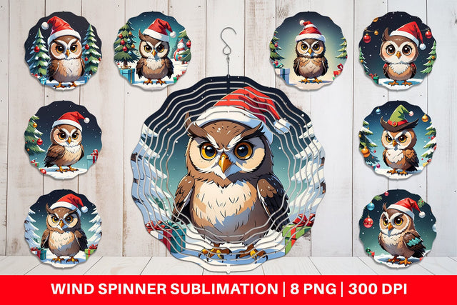Wind Spinner Cartoon Christmas Owl Sublimation artnoy 