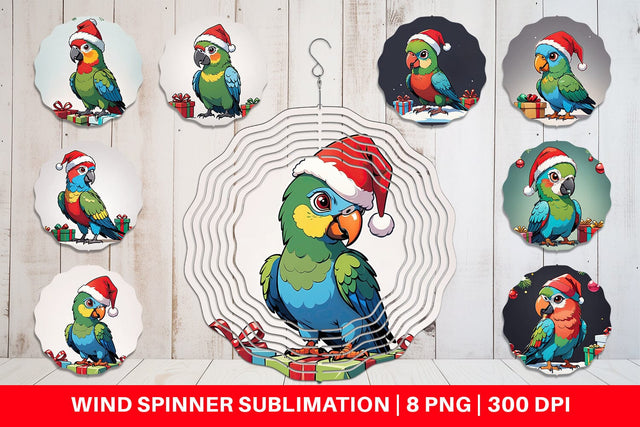 Wind Spinner Cartoon Christmas Parrot Sublimation artnoy 