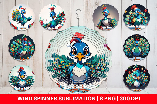 Wind Spinner Cartoon Christmas Peacock Sublimation artnoy 