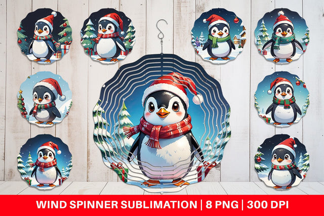 Wind Spinner Cartoon Christmas Penguin Sublimation artnoy 