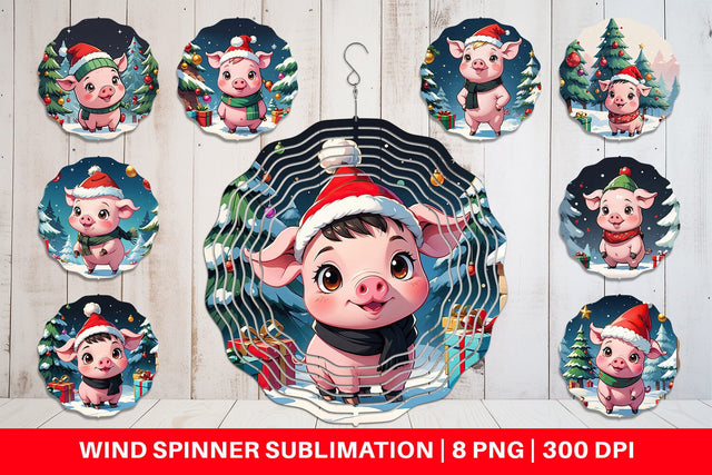 Wind Spinner Cartoon Christmas Pig Sublimation artnoy 