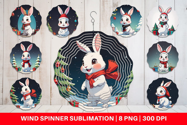 Wind Spinner Cartoon Christmas Rabbit Sublimation artnoy 