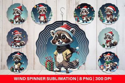 Wind Spinner Cartoon Christmas Raccoon Sublimation artnoy 