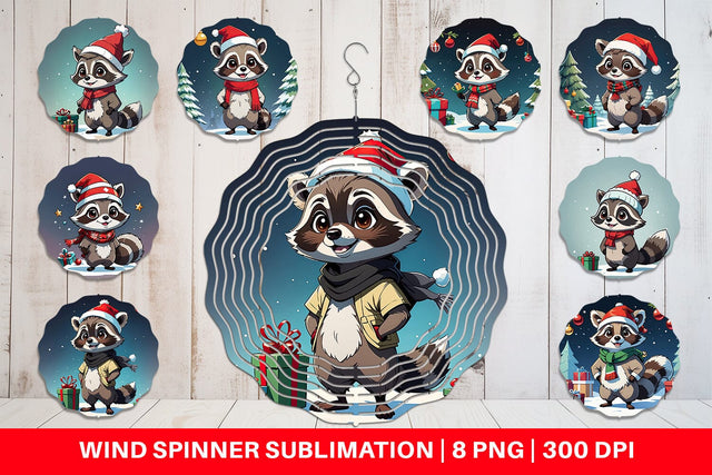 Wind Spinner Cartoon Christmas Raccoon Sublimation artnoy 