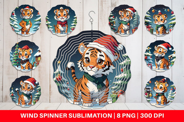 Wind Spinner Cartoon Christmas Tiger Sublimation artnoy 