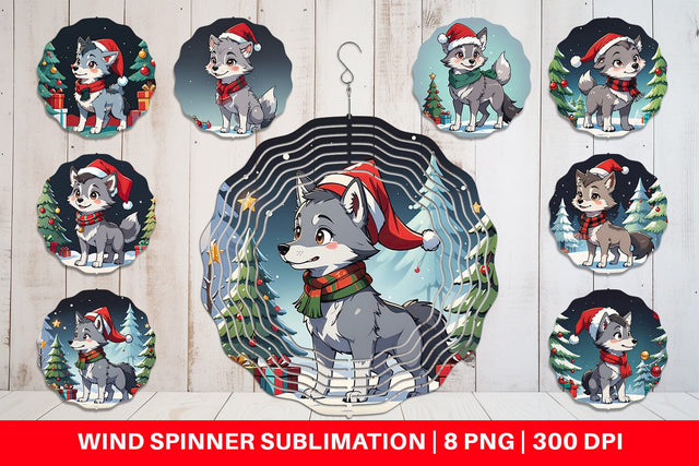 Wind Spinner Cartoon Christmas Wolf Sublimation artnoy 