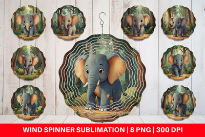 Wind Spinner Cartoon Elephant in Forest Sublimation artnoy 