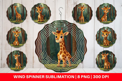 Wind Spinner Cartoon Giraffe in Forest Sublimation artnoy 
