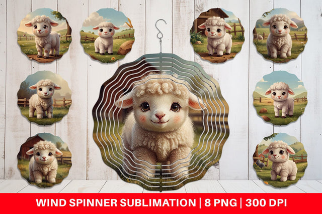 Wind Spinner Cartoon Lamb in Farm Sublimation artnoy 