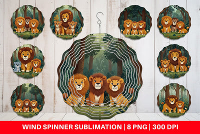 Wind Spinner Cartoon Lion in Forest Sublimation artnoy 
