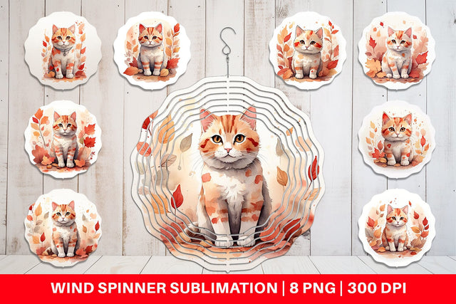 Wind Spinner Cat Among Falling Leaves Sublimation artnoy 
