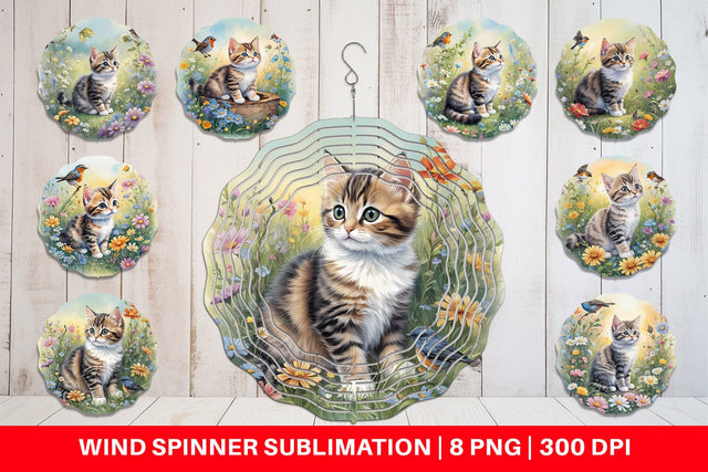 Wind Spinner Cat and Flowers Sublimation artnoy 