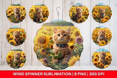 Wind Spinner Cat and Sunflowers Sublimation artnoy 