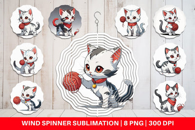 Wind Spinner Cat and Yarn Ball Sublimation artnoy 