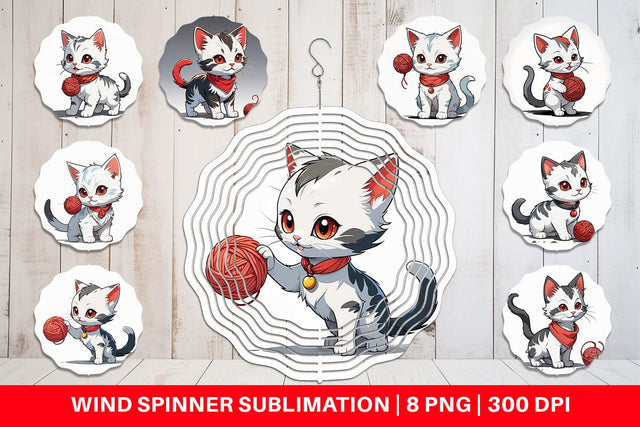 Wind Spinner Cat and Yarn Ball Sublimation artnoy 
