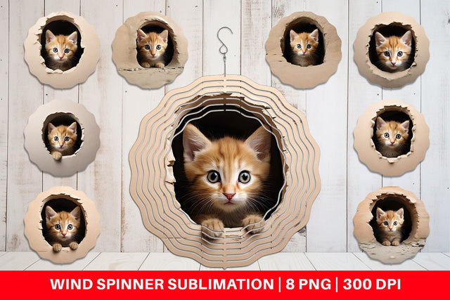 Wind Spinner Cat Peeks from Wall Sublimation artnoy 